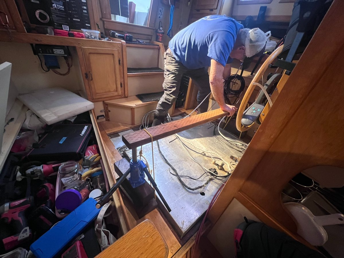 Roger working on the cabin sole and wiring